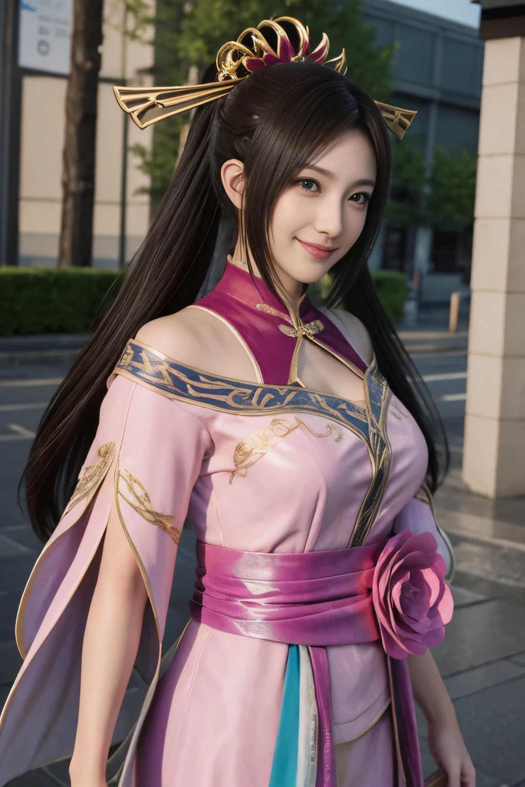 Diaochan de Sangoku Musou 8,超réalité的な,ornements de cheveux,Costume Diaochan parfait,Pièce d&#39;étoile à double queue、1 jolie fille、1 élève du lycée、sourire,Beaux yeux、yeux gonflés、Extérieur lumineux,Centre-ville lumineux、la plus haute qualité, 超haute résolution, (réalité: 1.4), éclairage de cinéma、Japonais、Beauté asiatique、coréen、super belle、belle peau、corps tourné vers l&#39;avant、tout le corps,Haut du corps、(超réalité的な)、(haute résolution)、(8k)、(très détaillé)、(美しくBeaux yeux)、(Super détaillé)、 (mur-)、Visage détaillé、éclairage lumineux、Éclairage professionnel、Regarder le spectateur、Regardez droit devant、frange inclinée、cheveux bruns、Idole Nogizaka、