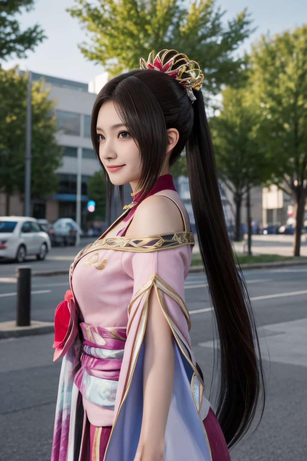 Diaochan de Sangoku Musou 8,超realidade的な,enfeites de cabelo,Fantasia perfeita de Diaochan,pedaço de estrela de cauda dupla、1 linda garota、1 estudante do ensino médio、sorriso,Olhos finos、Olhos inchados、Exterior claro,Centro brilhante、mais alta qualidade, 超Alta resolução, (realidade: 1.4), iluminação de filme、japonês、beleza asiática、coreano、Super lindo、pele bonita、corpo voltado para frente、todo o corpo,tronco、(超realidade的な)、(Alta resolução)、(8K)、(Muito detalhado)、(美しくOlhos finos)、(super detalhado)、 (parede-)、rosto detalhado、iluminação brilhante、Iluminação Profissional、olhando para o espectador、Olhe para frente、franja inclinada、cabelo castanho、Ídolo Nogizaka、