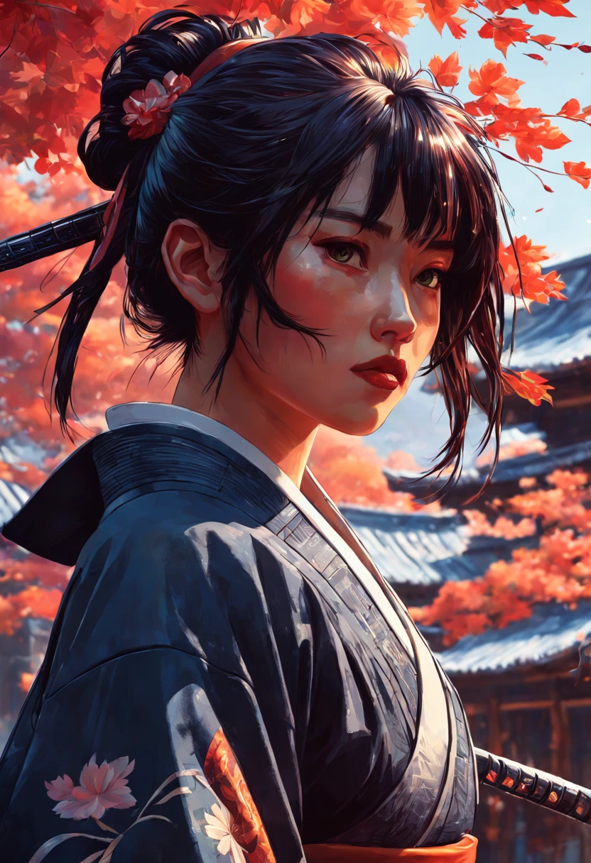 A detailed illustration, featuring a cool and stylish anime woman samurai, awesome and bright colors, unreal engine, greg rutkowski, loish, rhads, beeple, makoto shinkai and lois van baarle, ilya kuvshinov, rossdraws, tom bagshaw, alphonse mucha, global illumination, detailed and intricate environment
style of Jean Baptiste Monge, Thomas Kinkade, David Palumbo, Carne Griffiths., ultra hd, realistic, vivid colors, highly detailed, UHD drawing, pen and ink, perfect composition, beautiful detailed intricate insanely detailed octane render trending on artstation, 8k artistic photography, photorealistic concept art, soft natural volumetric cinematic perfect light