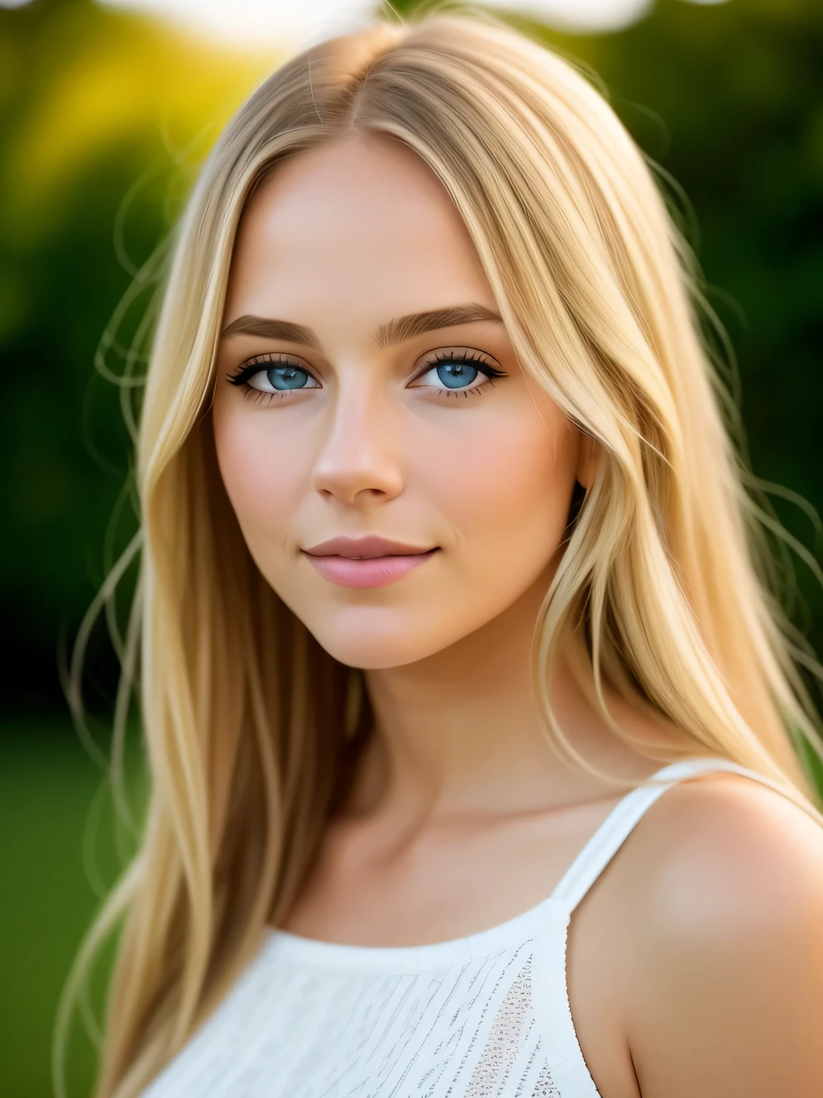 A woman with long blonde hair and blue eyes posing for a picture - SeaArt AI