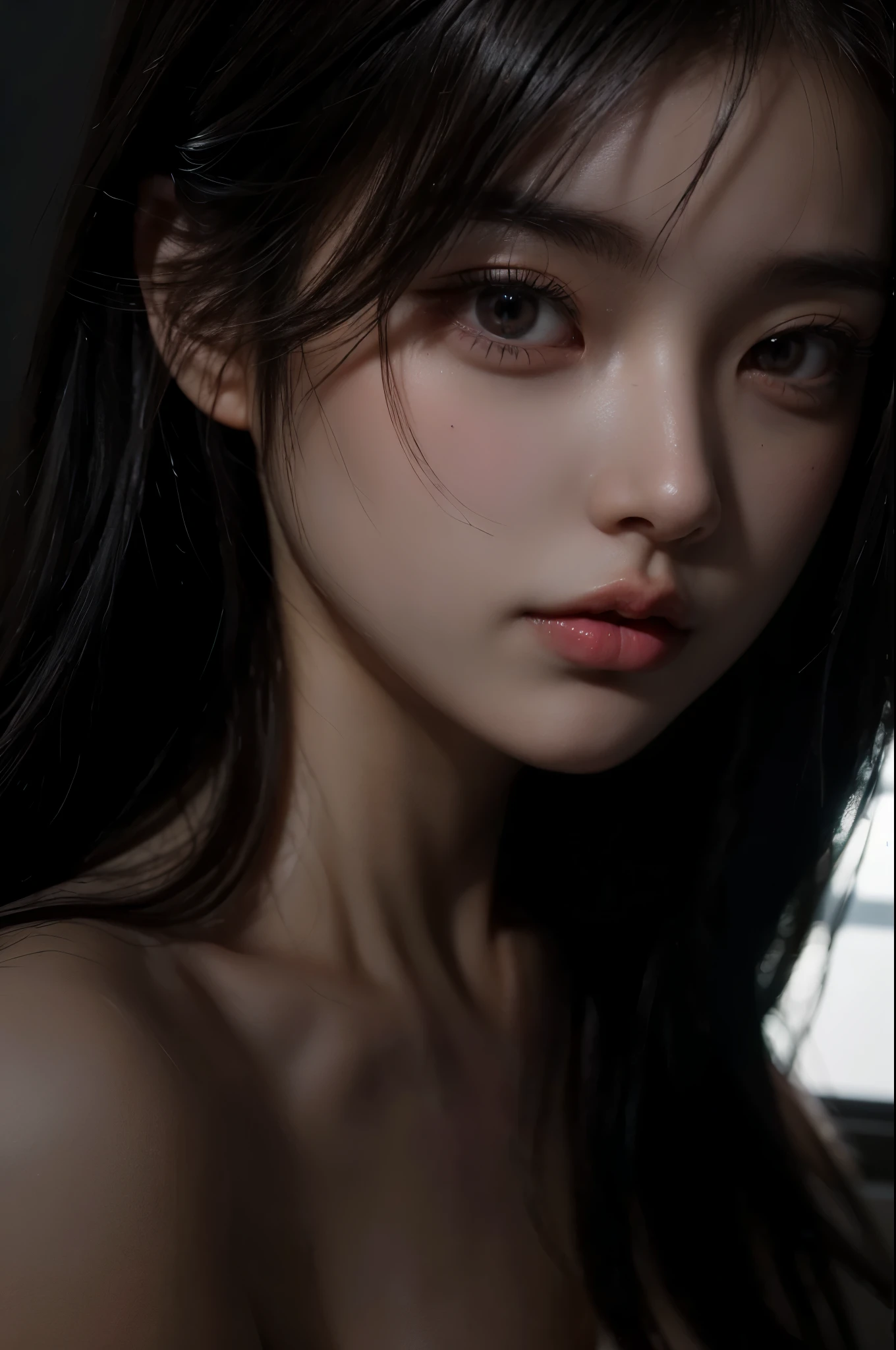 A close up of a woman with long hair and a black dress - SeaArt AI