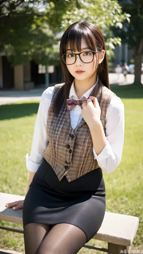 ulzzang-6500-v1.1, (RAW photo:1.2), (Photoreal), (genuine:1.4), (muste piece), A plain and quiet woman wearing glasses and a pla...
