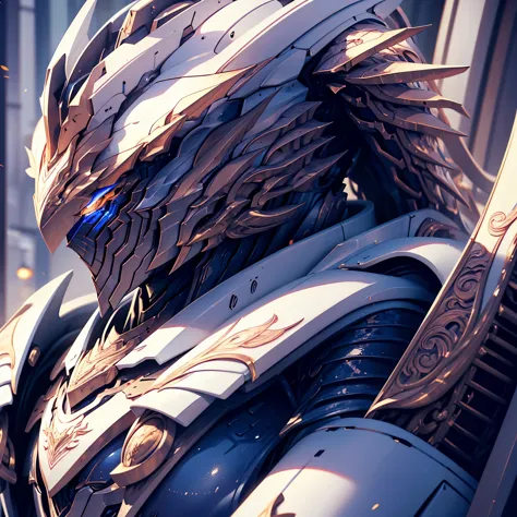 machine portrait,dark style，Close-up of man statue，Dragon Knight，HD cg society