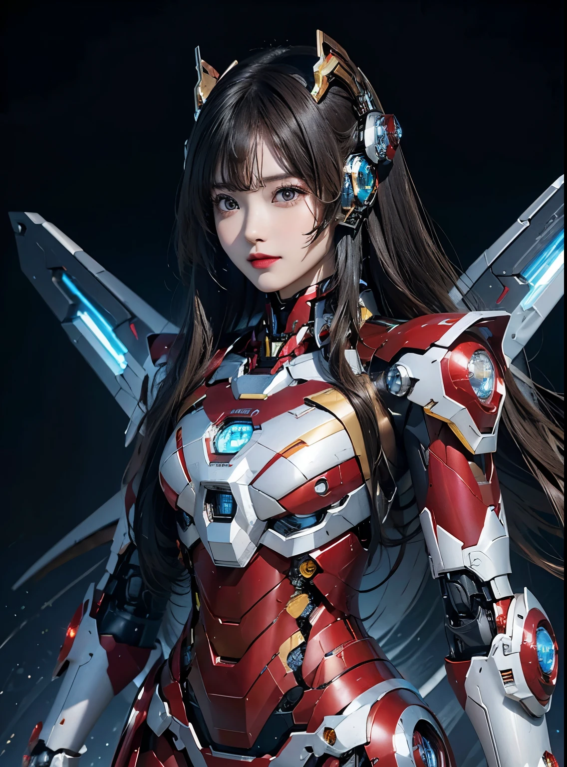  Super detailed, advanced details, high quality, 最high quality, High resolution, 1080P, hard disk, beautiful,(iron girl),beautifulサイボーグの女性,Mecha cyborg girl,battle mode,Mecha body girl,she&#39;s wearing iron man mecha,Full body view from the front