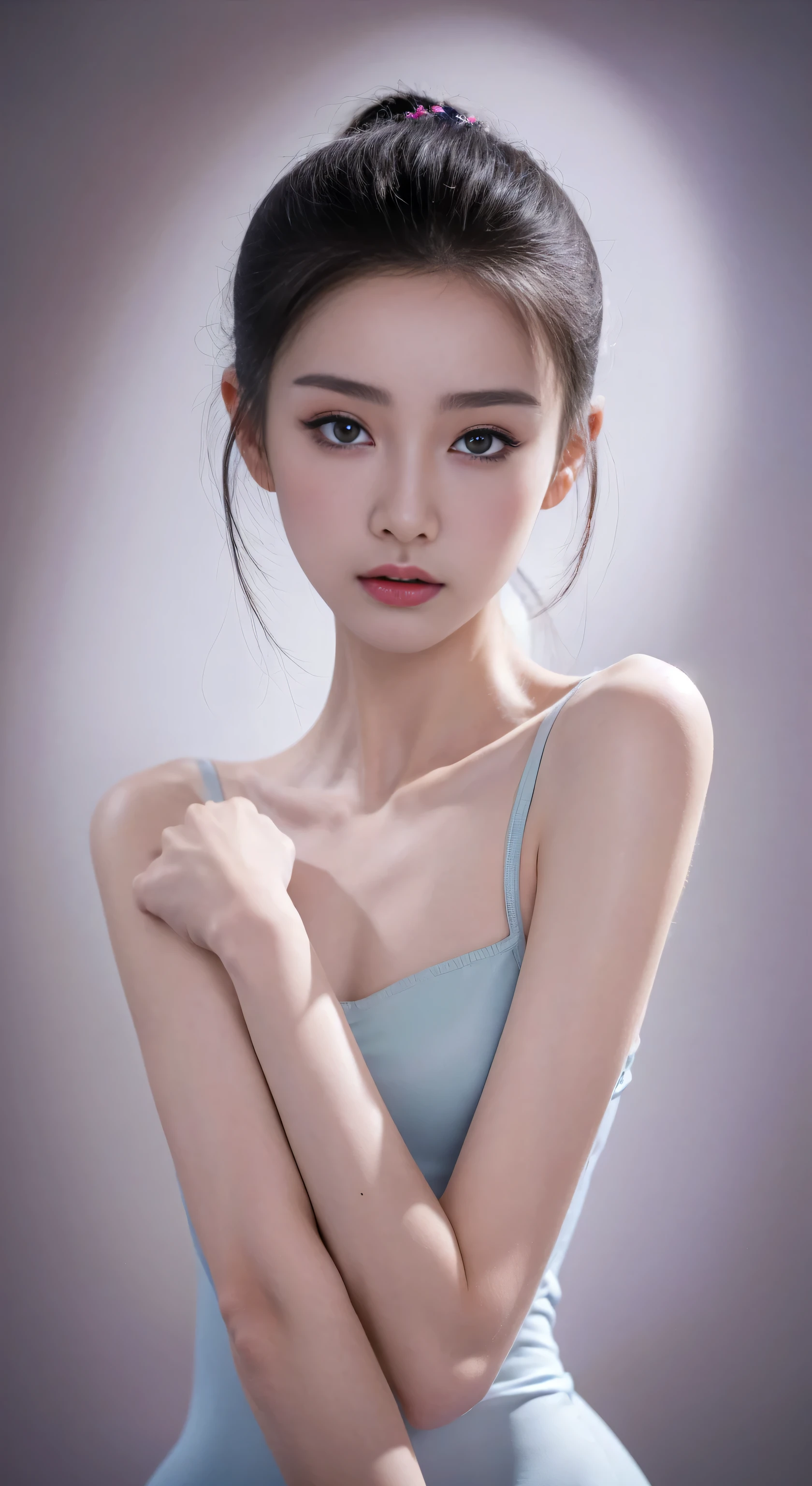 fashion model 18 years old [[[[Close-up face]]]], [[[[]]]], [[[[rape]]]], perfect eyes, perfect iris，perfect lips，perfect teeth，Perfect skin，Has fair skin，long face，slender nose，girl face，((Chinese ballet dancer&#39;s face))，Keep your eyes on the camera，A delicate face，take off shoulders，low cut clothes，Raised sexy，Slim，（Face close-up 1.8），gray background，4K Ultra HD, ultra high resolution, (lifelike: 1.4), best quality，masterpiece，（pastel colors：1.2），（Front view 1.8)