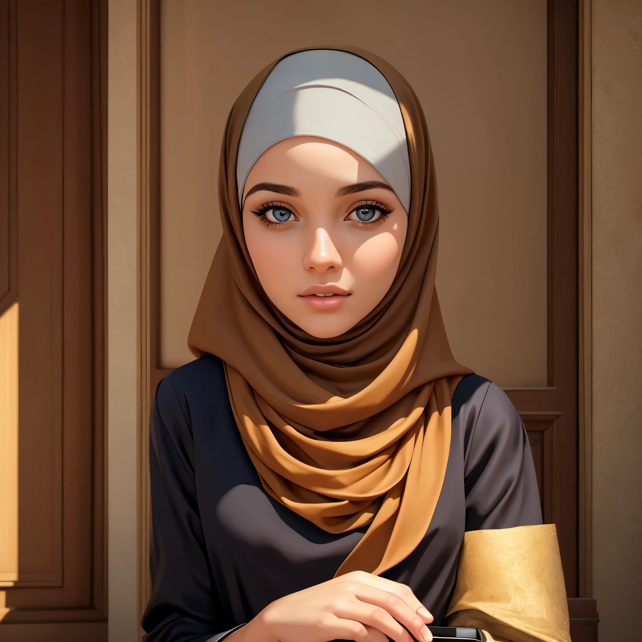 1girl, solo, beautiful face, high detailed realistic eyes, double eyelids, high detailed realistic pupils, (upon body from head to waist:1.36), (wearing hijab:1.37), (moslem headscarf:1.37), reading glasses, sitting alone on a long chair, amazing mosque park background, taj mahal, best quality, masterpiece, highres, black and white moslem female dress, Beautiful face, (upon body from head to waist:1.35), tyndall effect, photorealistic, dark studio, two tone lighting, 8k uhd, dslr, soft lighting, high quality, volumetric lighting, candid, Photograph, high resolution, 4k, 8k, Bokeh, (hyperrealistic girl), (illustration), (high resolution), (extremely detailed), (best illustration), (beautiful detailed eyes), (best quality), (ultra-detailed), (masterpiece), (wallpaper), (photorealistic), (natural light), (rim lighting), (detailed face), (high detailed realistic skin face texture), (anatomically correct), (heterochromic eyes), (detailed eyes), (sparkling eyes), (dynamic pose), (hair completely covered by the hijab:1.35), looking to viewer