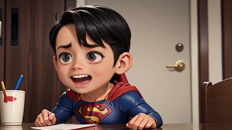 a little superboy is crying on the floor