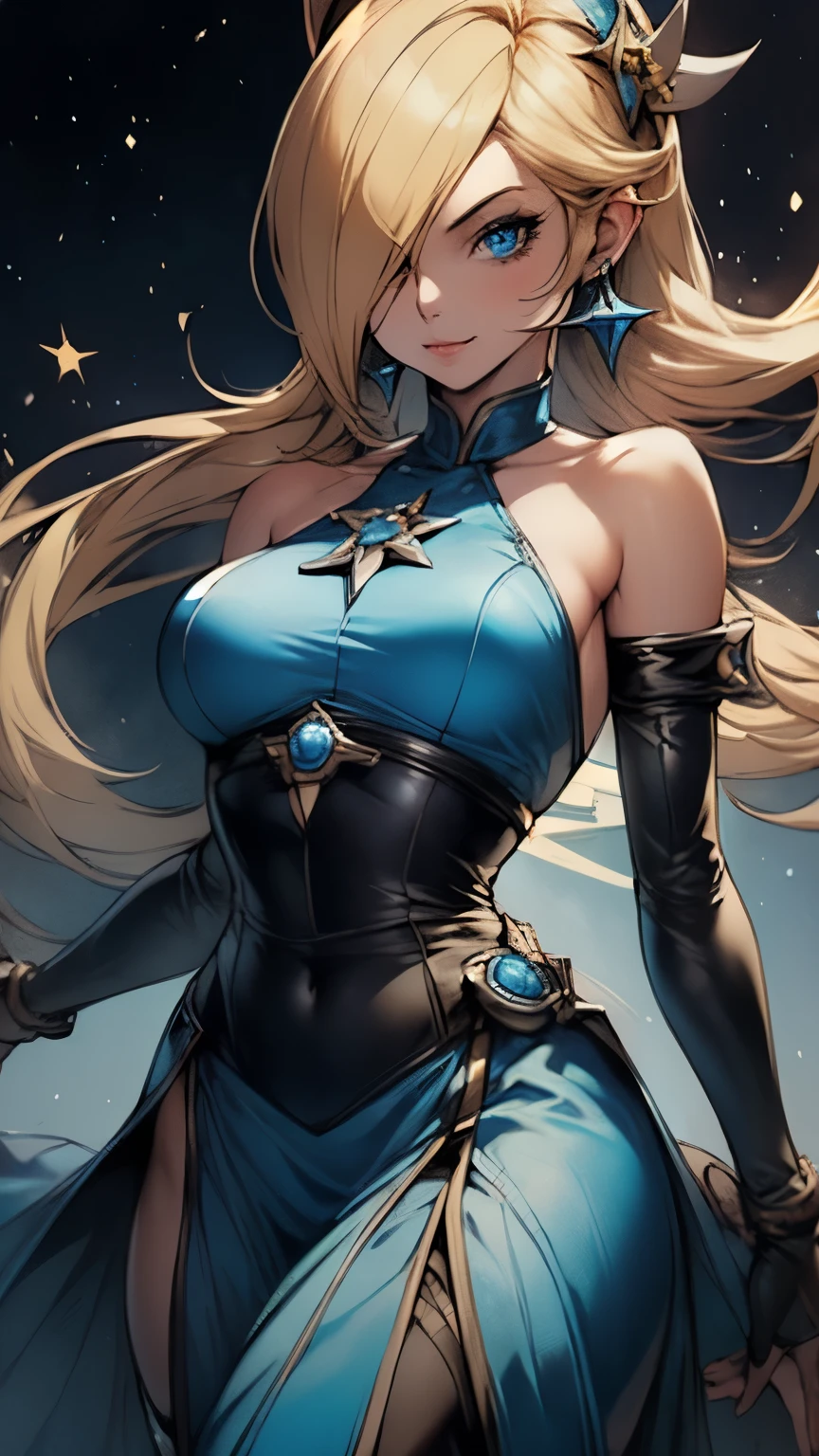 Rosalina wearing Roupa de Kitana from Mortal Kombat II, Roupa de Kitana, terno azul, Kunoichi simples, Rosalina parece, loiro, long hair loiro womans