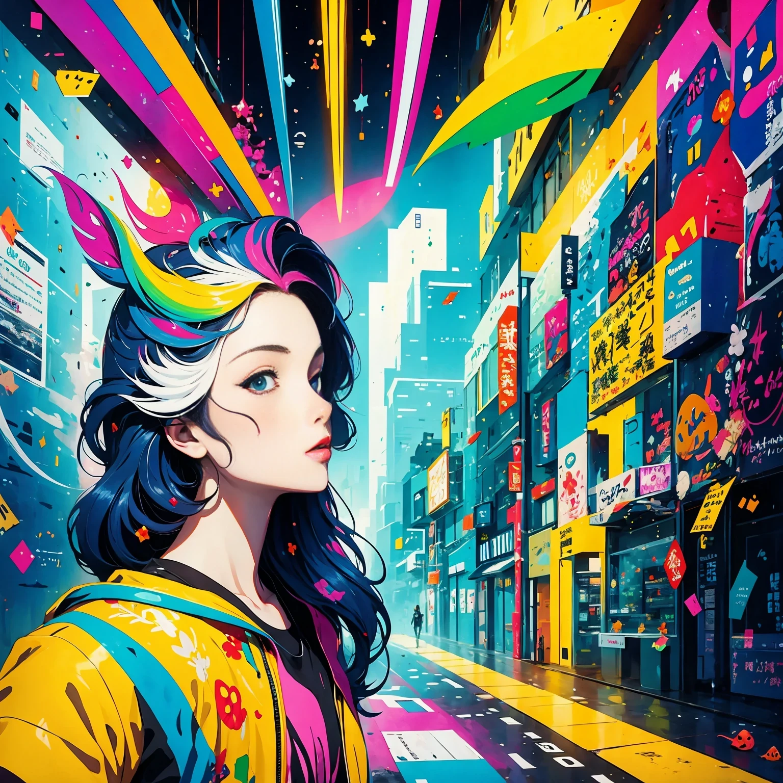 (masterpiece, best quality:1.2), Graffiti漫画，Graffiti, wall, full image, High resolution and high contrast,simple,knight，alone，Abstract surreal colors, popular geometric surrealism, rainbow colored dreams