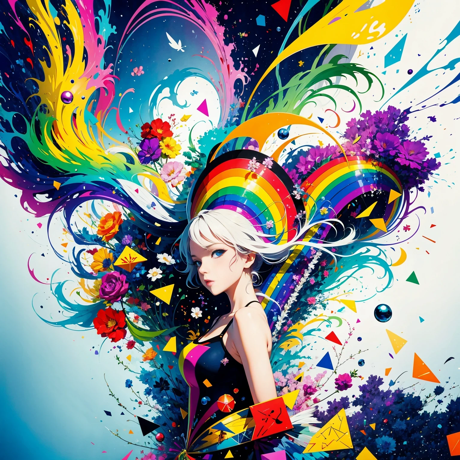 (masterpiece, best quality:1.2), Graffiti漫画，Graffiti, wall, full image, High resolution and high contrast,simple,knight，alone，Abstract surreal colors, popular geometric surrealism, rainbow colored dreams