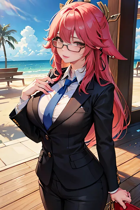 Anime Porn 3d Glasses - Anime girl in a suit and glasses posing for a picture - SeaArt AI