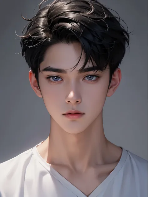 1boy, black hair, short hair, grey eyes, detailed eyes,solo focus, simple background, male focus, solo, standing, sung jinwoo, p...