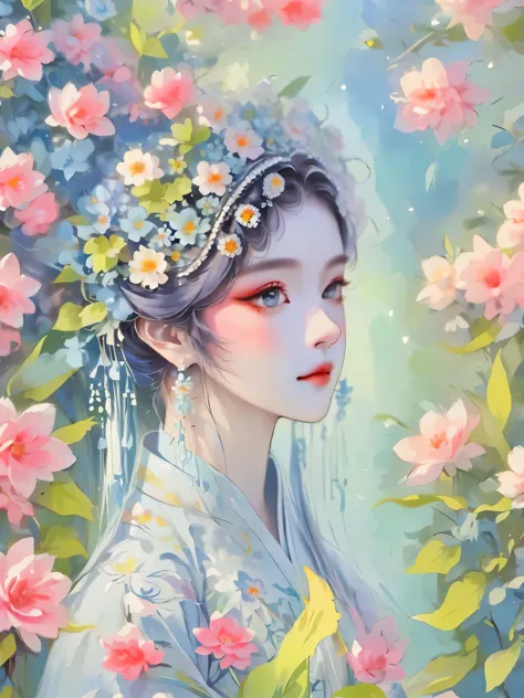 （detailed，high quality）portrait，a garden scene，art with coloring book page effect。the background should be completely white，and ...