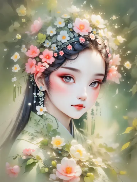 （detailed，high quality），1 girl，beautiful portrait，a garden scene，Art with coloring book page effect。The background should be com...