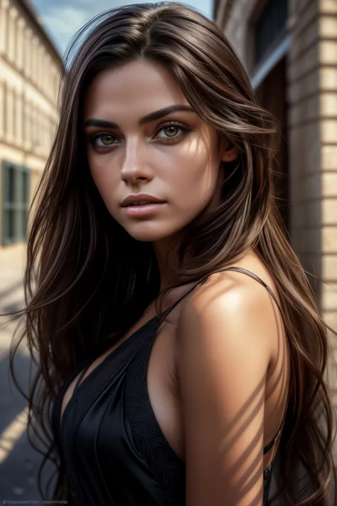 (photorealistic, masterpiece, best quality, ultra-detailed), Madison, a Brazilian woman with long brunette hair, wearing a seduc...