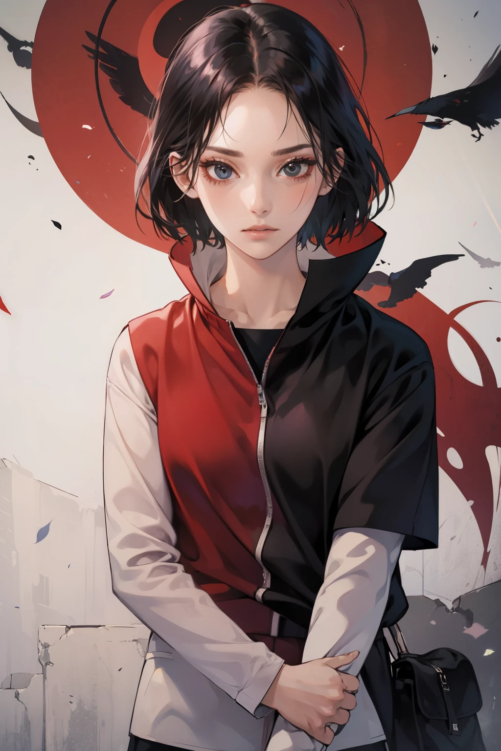 Fille avec Sharingan, cheveux noirs, yeux noirs