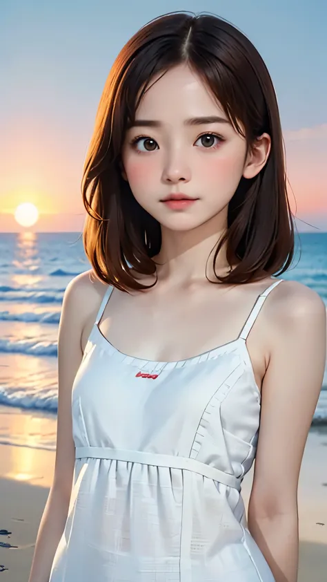 one girl、small face、cute face、brown hair:1.5、Loosely tied hair、camera&#39;s line of sight、small breasts、An ennui look、short bob、...