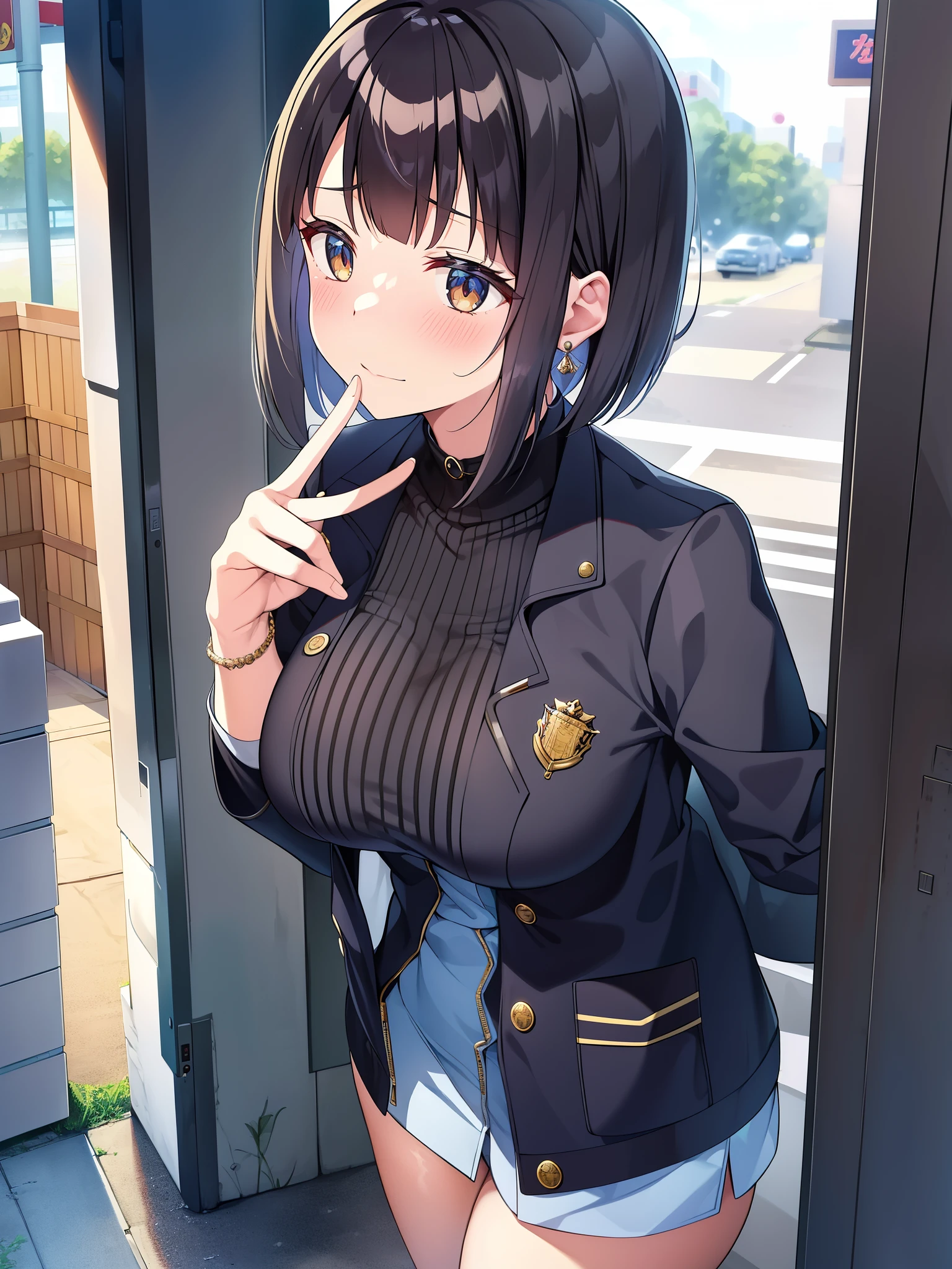 Anime girl with short hair and blue eyes smoking a cigarette - SeaArt AI