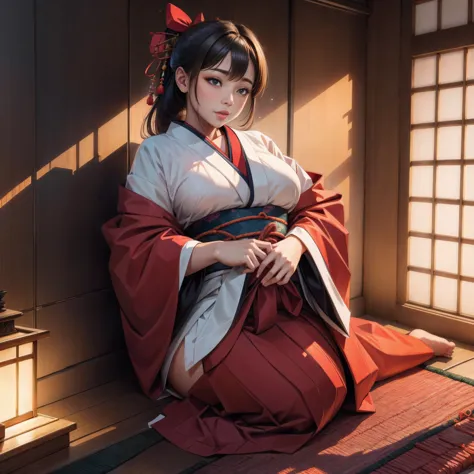 (8k, best quality, masterpiece, ultra high definition: 1.2),kimono,japanese room,hakama,fullbody