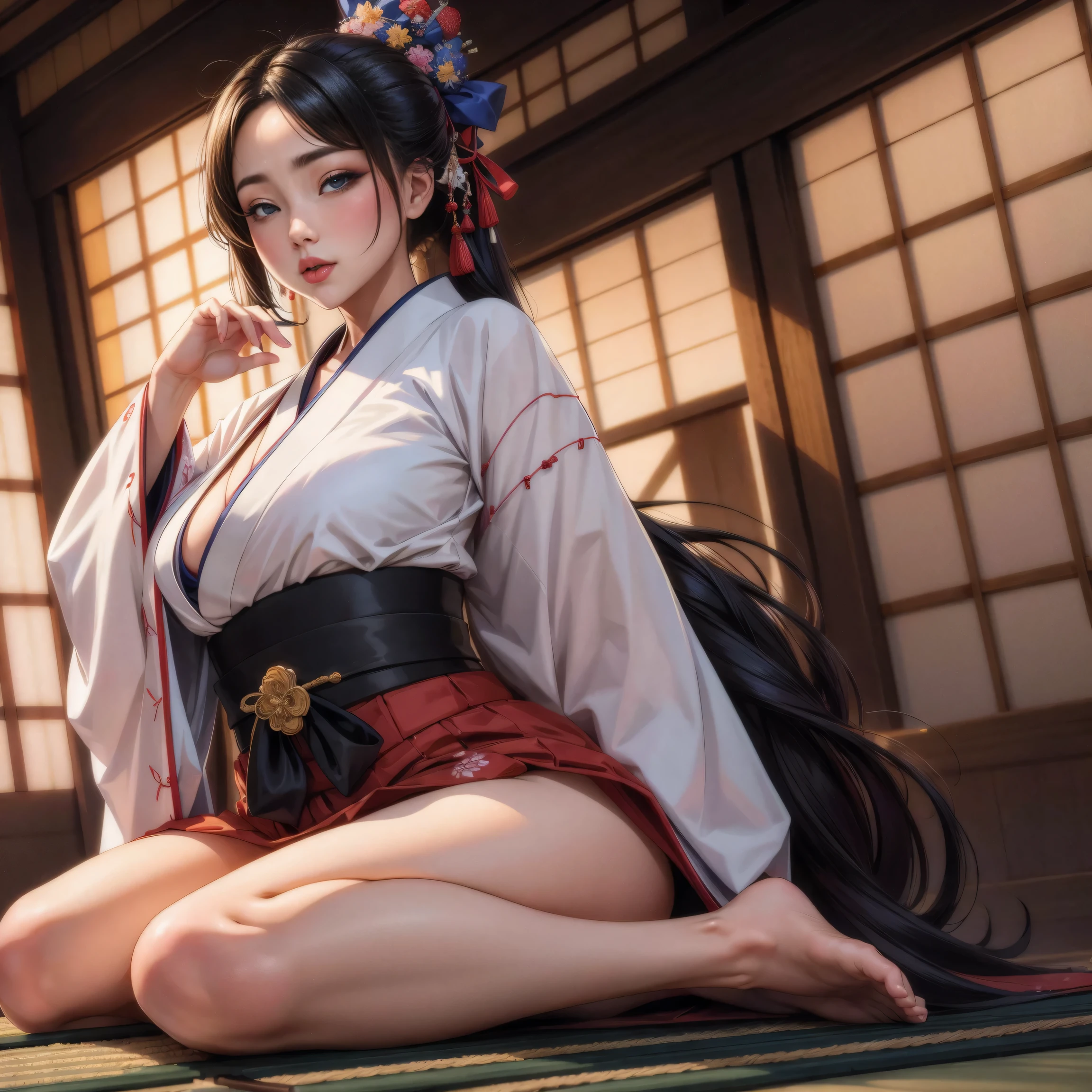 (8K, Best Quality, Masterpiece, Ultra High Definition: 1.2),kimono,Japanese room,hakama,fullbody