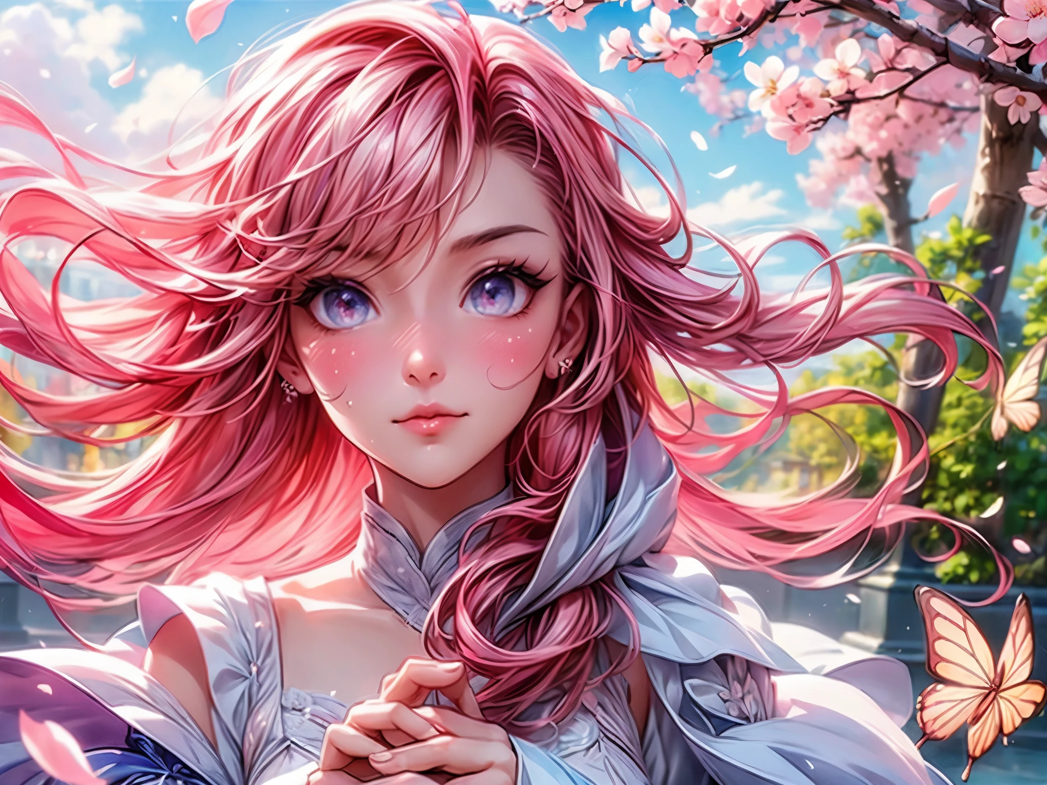 (best quality,highres,ultra-detailed,realistic)
(portraits)
(soft pastel colors)
(with soft sunlight and gentle breeze)
(sakura petals falling all around her)
(her cherry blossom hanami dress flowing in the wind)
(her eyes shining with wonder and joy)
(her cheeks blushing with the pink hues of the blossoms)
(her delicate fingers reaching out to touch the petals)
(the tree branches filled with vibrant pink and white blossoms)
(the serene beauty of the Japanese garden in the background)
(the distant sound of a traditional bamboo flute playing)
(butterflies fluttering around her)
(cherry blossom scent lingering in the air)
(a feeling of tranquility and harmony)
(a moment frozen in time, capturing the essence of spring)