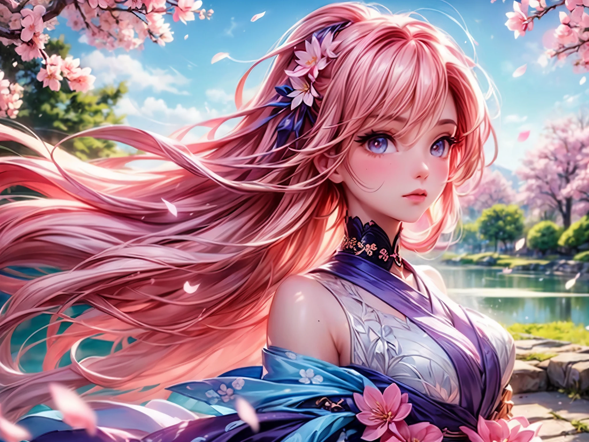 (best quality,highres,ultra-detailed,realistic)
(portraits)
(soft pastel colors)
(with soft sunlight and gentle breeze)
(sakura petals falling all around her)
(her cherry blossom hanami dress flowing in the wind)
(her eyes shining with wonder and joy)
(her cheeks blushing with the pink hues of the blossoms)
(her delicate fingers reaching out to touch the petals)
(the tree branches filled with vibrant pink and white blossoms)
(the serene beauty of the Japanese garden in the background)
(the distant sound of a traditional bamboo flute playing)
(butterflies fluttering around her)
(cherry blossom scent lingering in the air)
(a feeling of tranquility and harmony)
(a moment frozen in time, capturing the essence of spring)