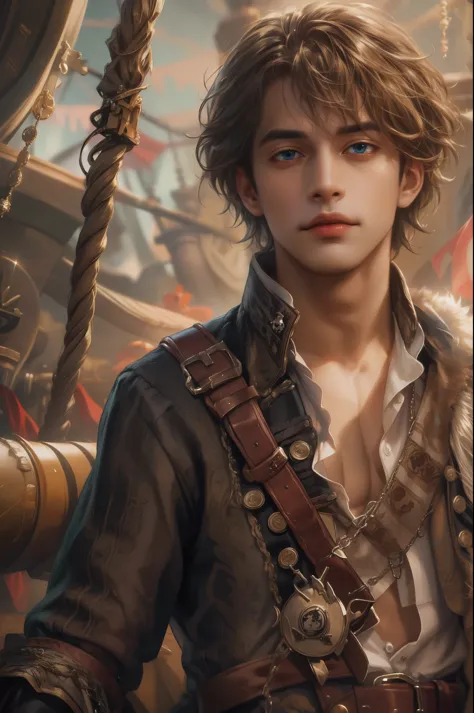 (absurdres, highres, ultra detailed, HDR), masterpiece, best quality, pirates of the Caribbean character, handsome young boy, sh...