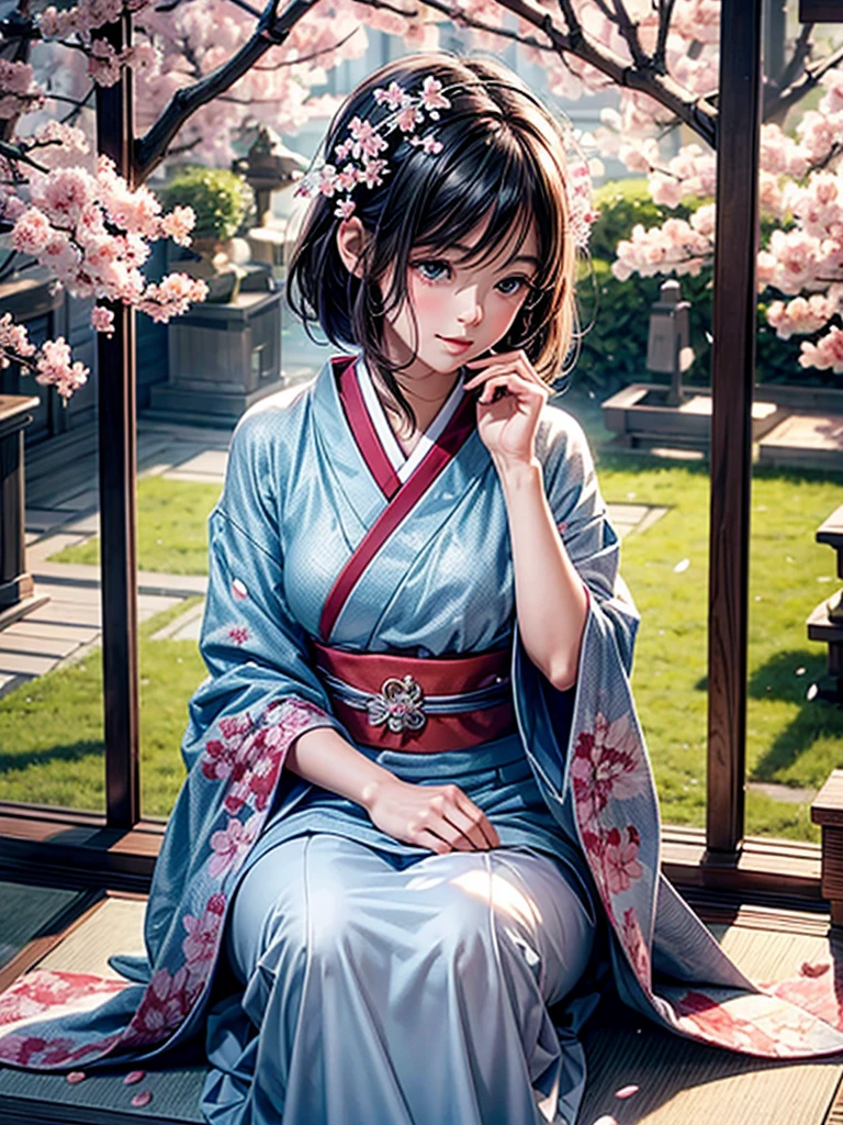 (best quality,highres,ultra-detailed,realistic)
(portraits)
(soft pastel colors)
(with soft sunlight and gentle breeze)
(sakura petals falling all around her)
(her cherry blossom hanami dress flowing in the wind)
(her eyes shining with wonder and joy)
(her cheeks blushing with the pink hues of the blossoms)
(her delicate fingers reaching out to touch the petals)
(the tree branches filled with vibrant pink and white blossoms)
(the serene beauty of the Japanese garden in the background)
(the distant sound of a traditional bamboo flute playing)
(butterflies fluttering around her)
(cherry blossom scent lingering in the air)
(a feeling of tranquility and harmony)
(a moment frozen in time, capturing the essence of spring)