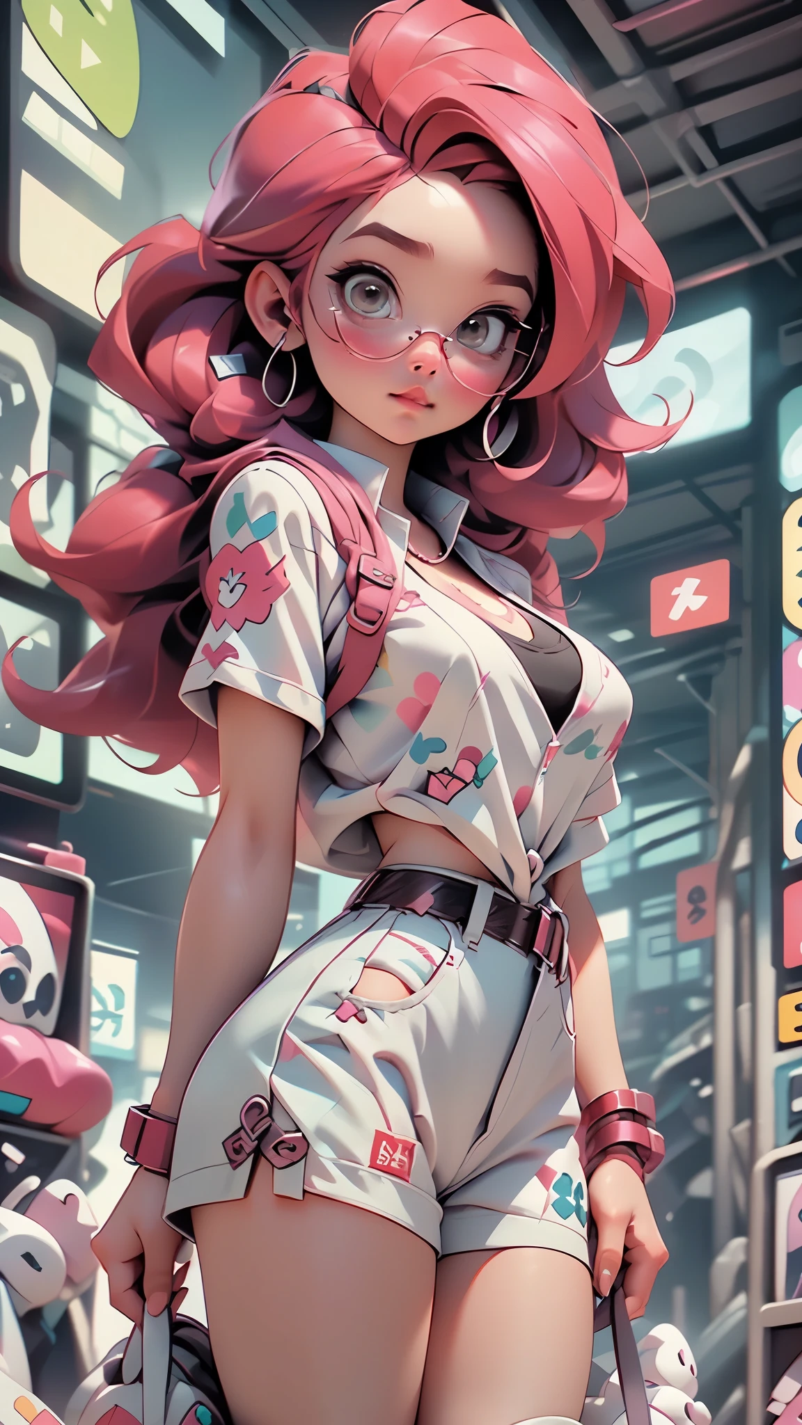 ((Best Quality, best resolution, award-winning portrait, official art)), ((perfect Masterpiece)), ((Realistic)) and ultra-detailed photography of a 1nerdy cyberpunk girl with goth and post apocalyptic colors. She has ((long red hair)), wears a (Harajuku-inspired cyberpunk tech-wear top) and a (Harajuku-inspired cyberpunk tech-wear bottom:1.2) , ((the most beautiful and sexy aesthetic)), sexy, super huge enormously gigantic , cleavage showing, hot, sexy, seductive, slutty