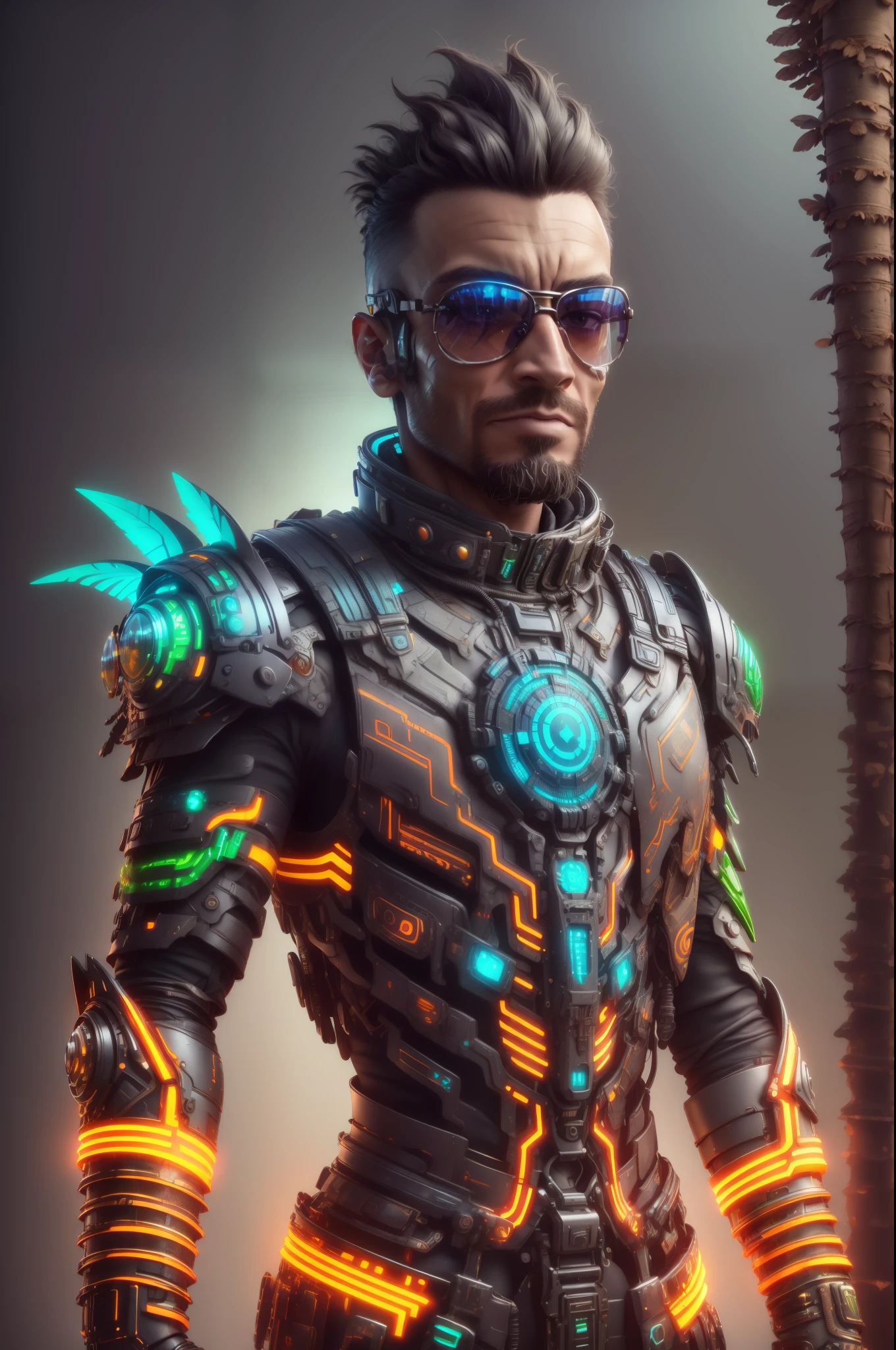 3d render, 1 male, Alden walking in the forest in a futuristic quetzalcoatl priest biosuit,  sunglasses, extremely short hair, shaved face, extremely handsome, intellectual dj hacker scientist look , 3d pixar cartoon chibi character, extremely detailed, forest background, octane render pixar style
