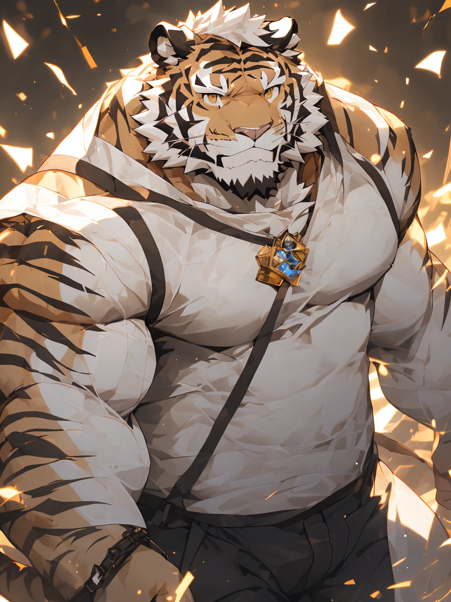 Anime tiger with a sword and a chain around his neck - SeaArt AI