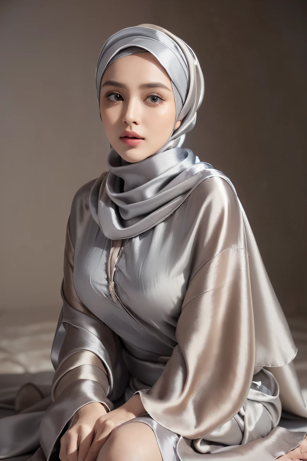 AI Art Generator: Hijab girl with stockings legs focused