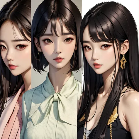 "Create a captivating and sophisticated portrait of a woman who embodies the combined allure and grace of Choi Jin-sil, Lee Hyori, IU, and Lee Da-hee. This idealized representation should merge the most admired qualities of each celebrity to form a singula...