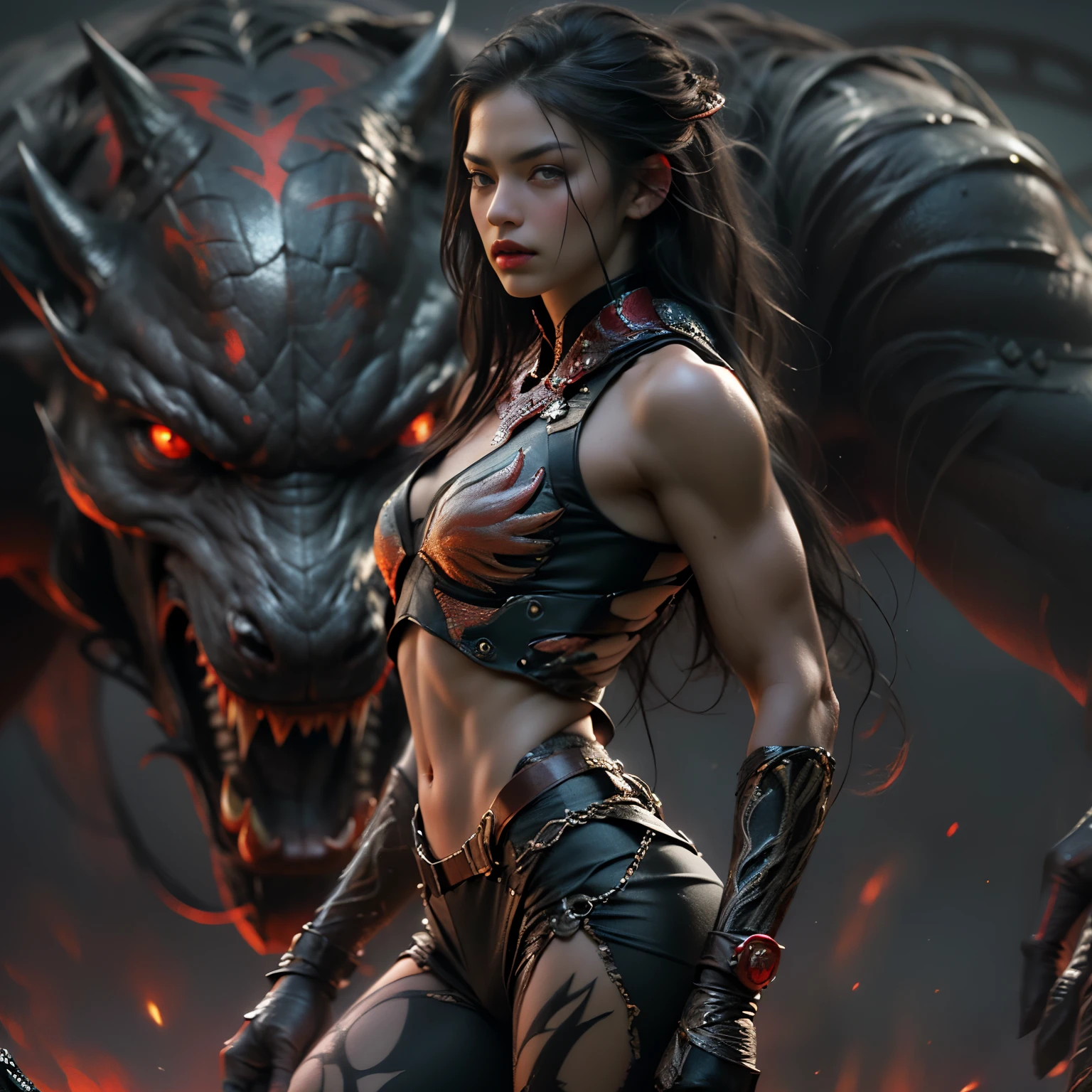 1 female alien, The predator, (extremely beautiful:1.2), (intense gaze:1.4), (predator:1.1), long dark claws, (NSFW:1), nipples, thick eyebrows, (She has shining scarlet eyes:1.2), the most beautiful face in the universe, jet black hair, symmetrical beautiful eyes, hyper detailed eyes,

A woman predator with an extremely beautiful face, her intense gaze fixed on her prey, a primal force that could not be denied.

(beautiful lean body:1.5), (muscular build:1.2), (prowling:1.3), (sleek movements:1.4)

Her beautiful body, muscular and toned, moved with sleek grace as she prowled, ready to strike at a moment's notice. The predator within her was always on,                                                                          
                                                                                                                                                               
 cinematic drawing of characters, ultra high quality model, cinematic quality, detail up, (Intricate details:1.2), High resolution, High Definition, drawing faithfully, Official art, Unity 8K wall , 8K Portrait, Best Quality, Very High resolution, ultra detailed artistic photography,