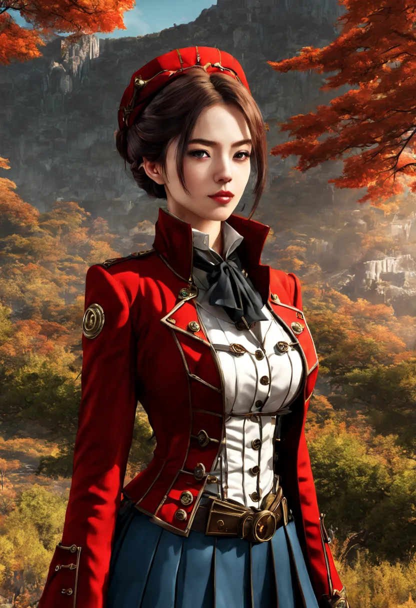 Bright colors, beautiful women, game characters, kind personalities, elegance, combed hair, women wearing steampunk outerwear an...