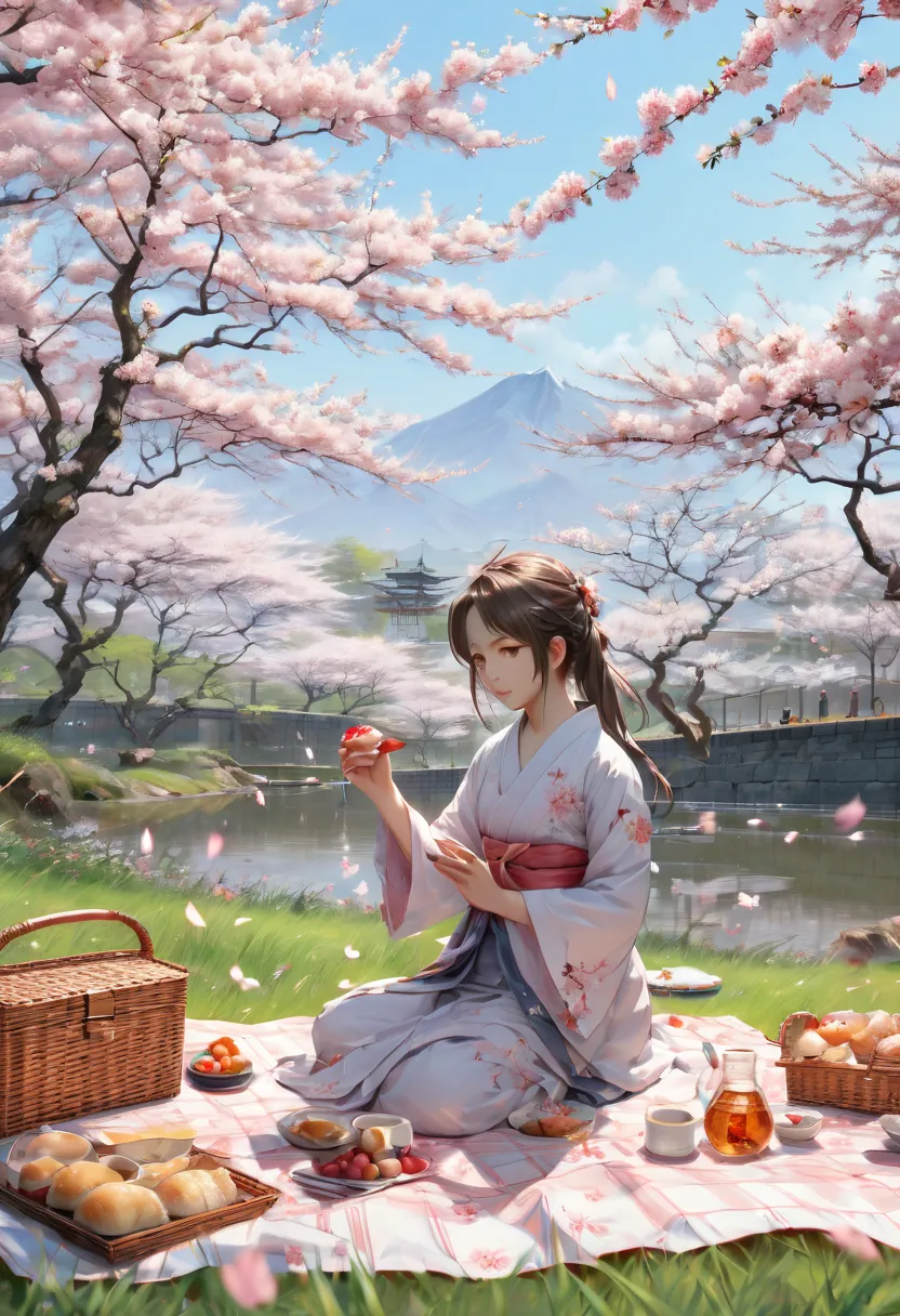 girl, picnic, sakura, junoesque, (best quality, masterpiece, representative work, official art, professional, ultra intricate de...