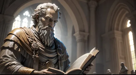 best quality,ultra-detailed,realistic,photography,gray statue,ancient philosophers,inside some castles,reading book
