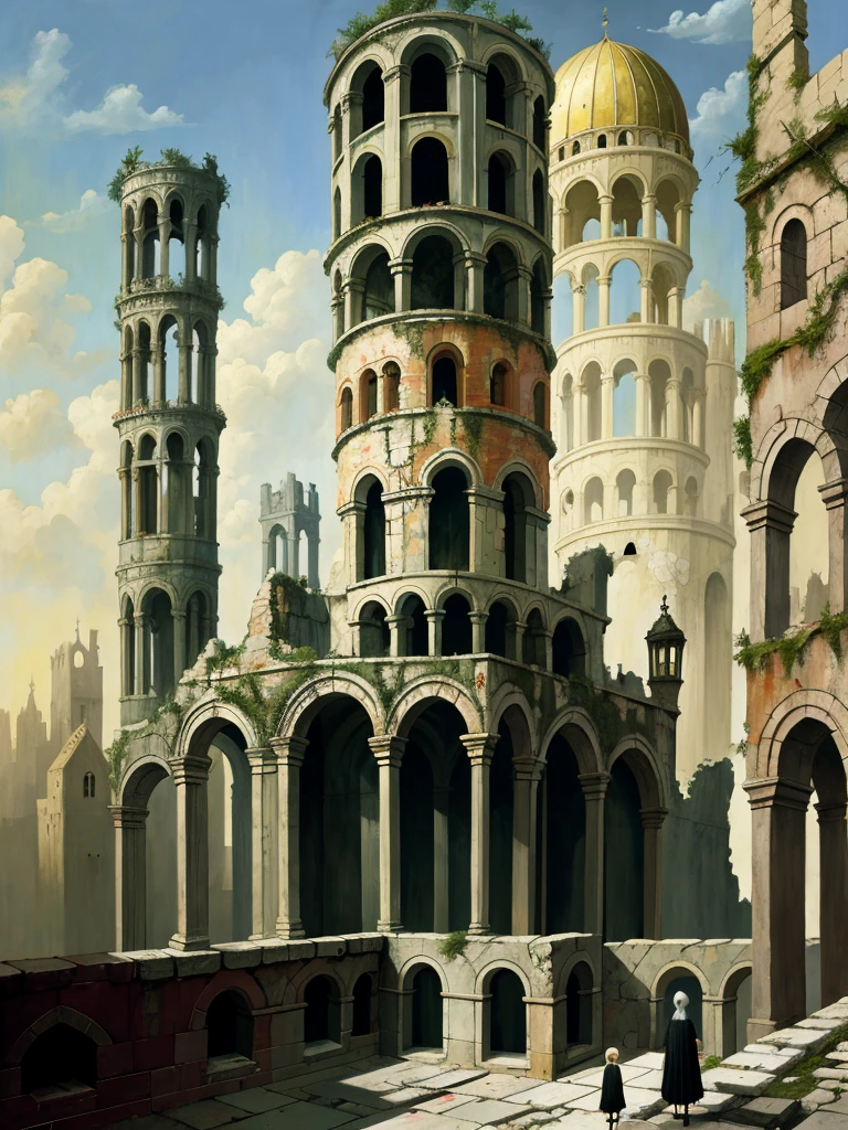 Neo Surrealism, by Gabriel Pacheco and Max Ernst,  painting a Ruins of Byzantine Constantinople , fantasy Victorian art, magical realism bizarre art, pop surrealism, whimsical art.