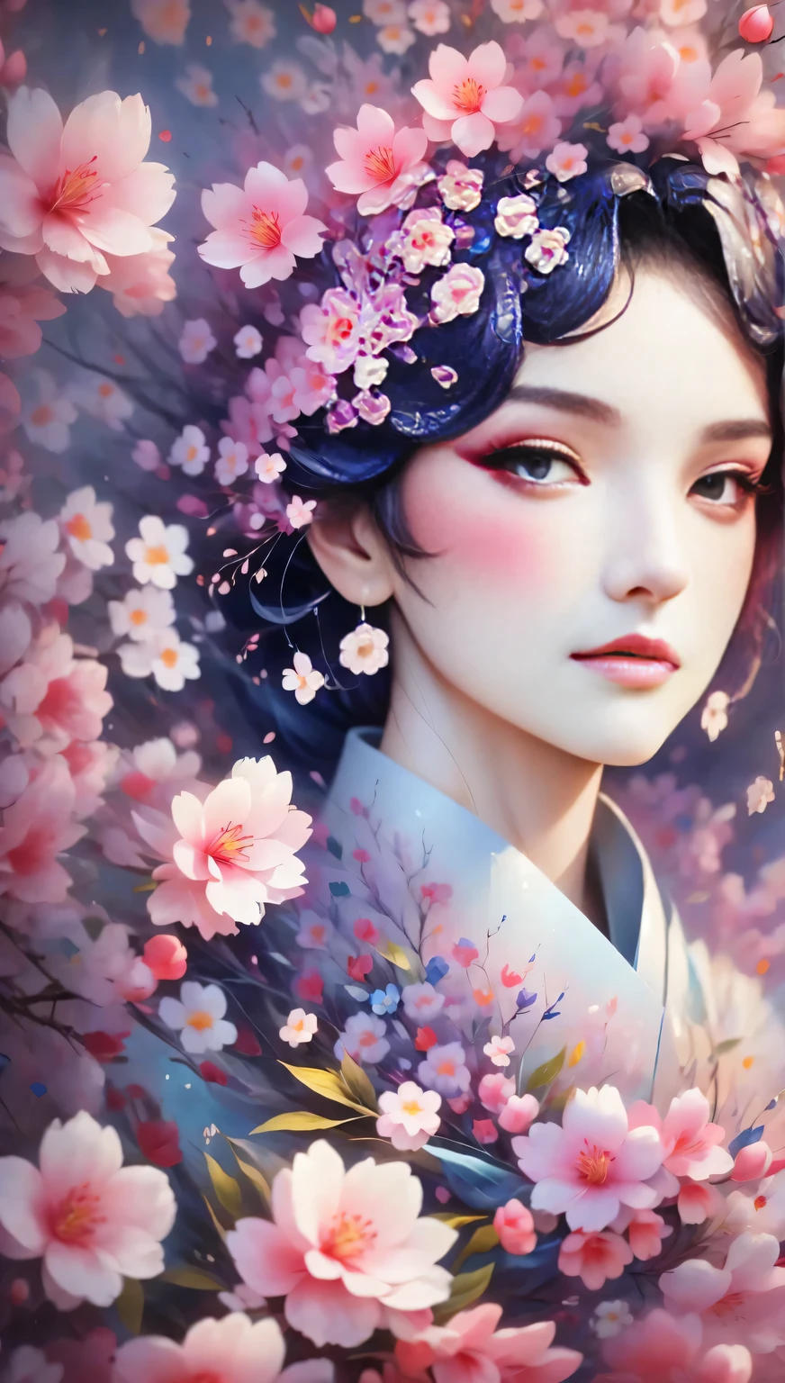 (((Baiyun，Sakura background))), (((high saturation))), ((surrounded by brilliant colors)))) super detailed, Beautiful and beautiful, masterpiece, best quality, (tangled, mandala, tangled, twist), (Fractal art: 1.3), 1 girl, Very detailed, dynamic angle, cowboy shooting, Chaos in its most beautiful form, elegant, brutalist design, bright colors, romanticism, Michael Mraz, Adrian Gurney, Petra Courtright, Atmospheric, ecstatic notes, Mobile phone notes are visible