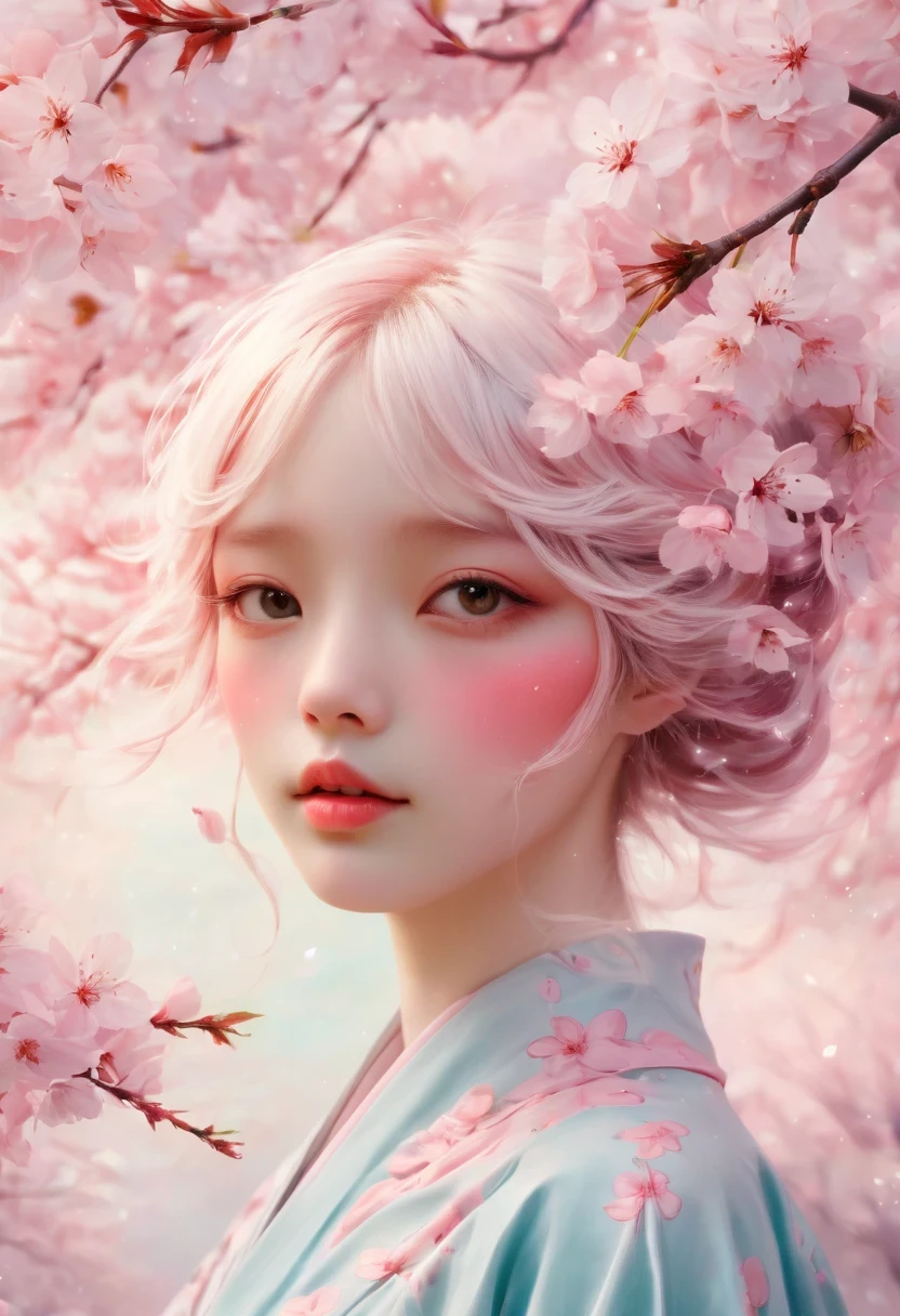 (((Baiyun，Sakura background))), (((high saturation))), ((surrounded by brilliant colors)))) super detailed, Beautiful and beautiful, masterpiece, best quality, (tangled, mandala, tangled, twist), (Fractal art: 1.3), 1 girl, Very detailed, dynamic angle, cowboy shooting, Chaos in its most beautiful form, elegant, brutalist design, bright colors, romanticism, Michael Mraz, Adrian Gurney, Petra Courtright, Atmospheric, ecstatic notes, Mobile phone notes are visible