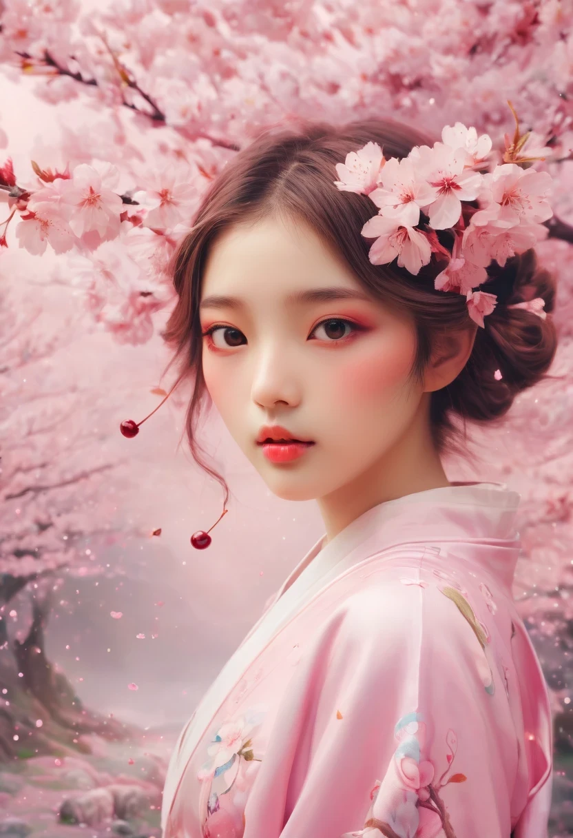 (((Baiyun，Sakura background))), (((high saturation))), ((surrounded by brilliant colors)))) super detailed, Beautiful and beautiful, masterpiece, best quality, (tangled, mandala, tangled, twist), (Fractal art: 1.3), 1 girl, Very detailed, dynamic angle, cowboy shooting, Chaos in its most beautiful form, elegant, brutalist design, bright colors, romanticism, Michael Mraz, Adrian Gurney, Petra Courtright, Atmospheric, ecstatic notes, Mobile phone notes are visible