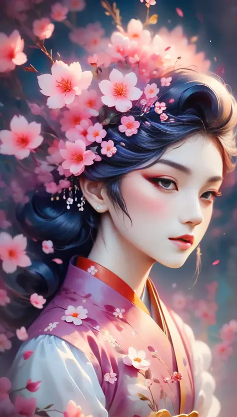 (((baiyun，sakura background))), (((high saturation))), ((surrounded by brilliant colors)))) super detailed, beautiful and beauti...