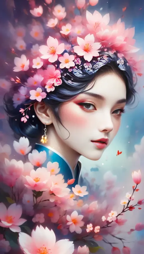 (((Baiyun，Sakura background))), (((high saturation))), ((surrounded by brilliant colors)))) super detailed, Beautiful and beauti...
