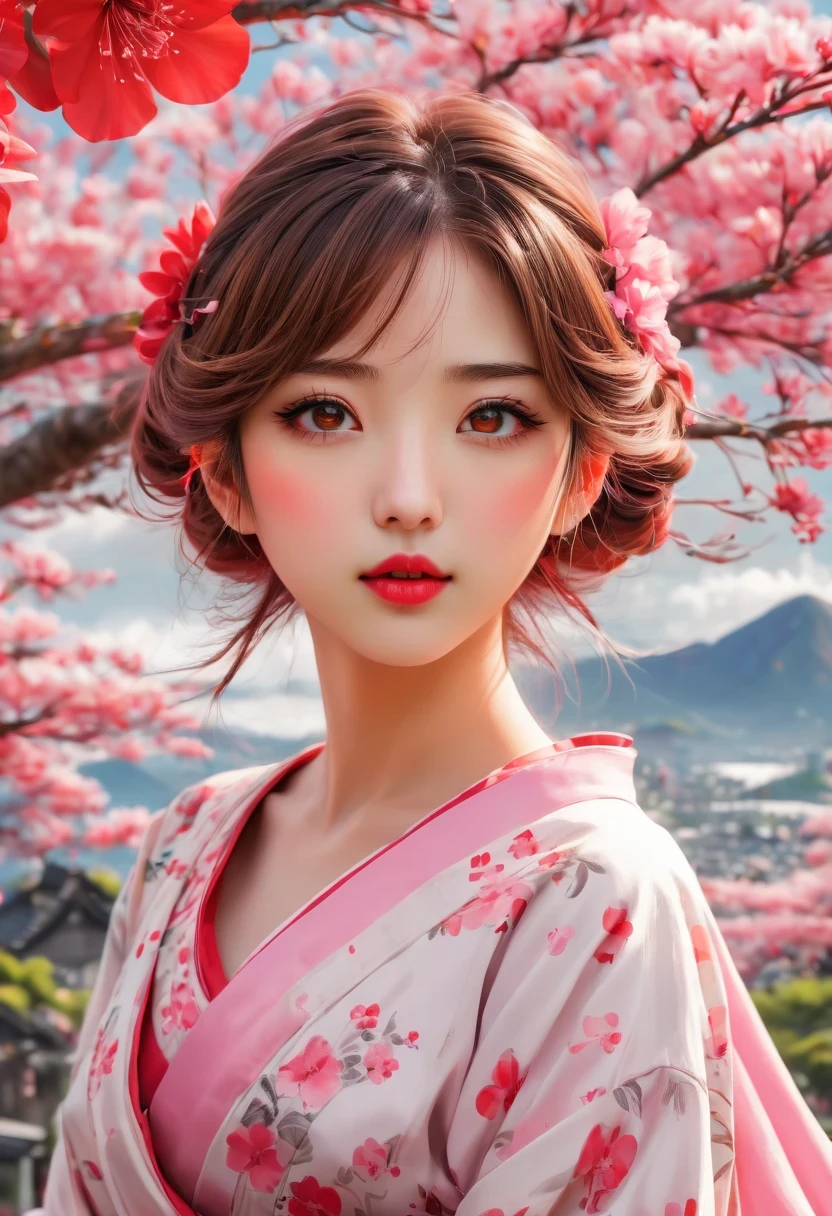 (((Baiyun，Sakura background))), (((high saturation))), ((surrounded by brilliant colors)))) super detailed, Beautiful and beautiful, masterpiece, best quality, (tangled, mandala, tangled, twist), (Fractal art: 1.3), 1 girl, Very detailed, dynamic angle, cowboy shooting, Chaos in its most beautiful form, elegant, brutalist design, bright colors, romanticism, Michael Mraz, Adrian Gurney, Petra Courtright, Atmospheric, ecstatic notes, Mobile phone notes are visible