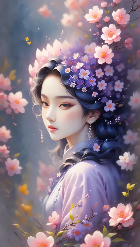 (((Baiyun，Sakura background))), (((high saturation))), ((surrounded by brilliant colors)))) super detailed, Beautiful and beauti...