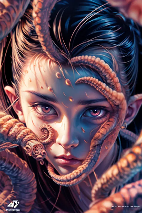 (masterpiece), best quality, expressive eyes, perfect face, close up of an eye, girl with octopus eyes, ears,fine details.  blac...