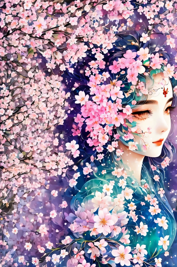 mask in cherry blossoms，White mask surrounded by cherry blossoms