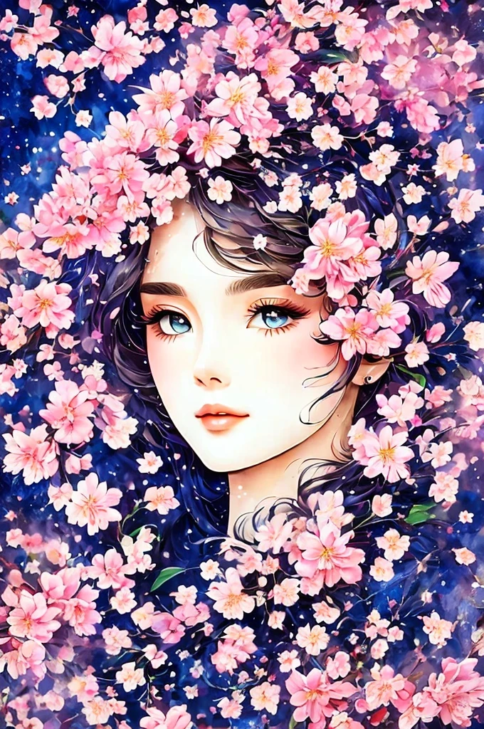 mask in cherry blossoms，Portrait surrounded by cherry blossoms