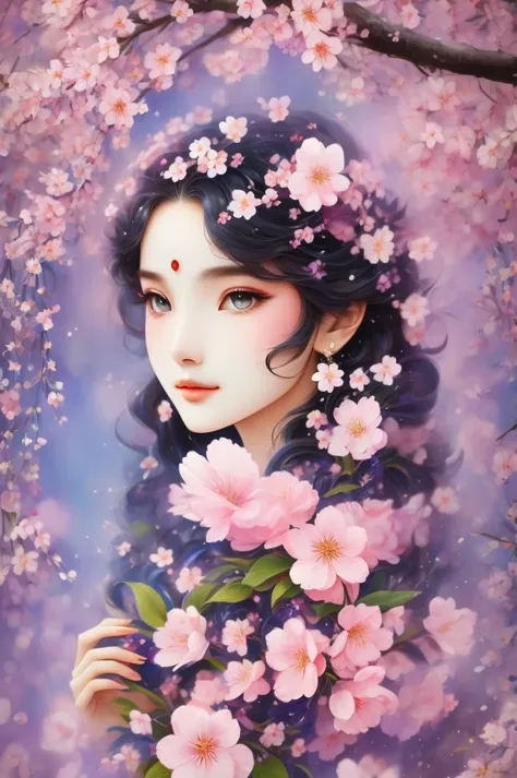 mask in cherry blossoms，Portrait surrounded by cherry blossoms