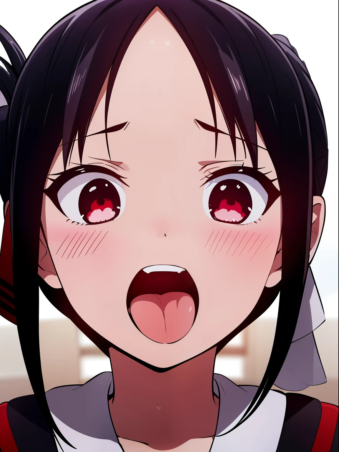 Facial Porn Black Hair - Anime girl with black hair and red eyes making a face - SeaArt AI